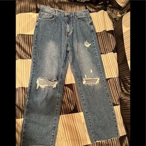 COTTON ON Womens Straight Leg Jeans High Rise Distressed Ankle Length 6